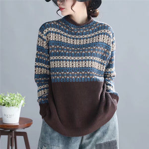 Áo len đan dài tay cổ lọ hoa văn cổ điển - NU6194
