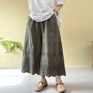 Quần baggy lưng thun thêu hoă văn đục lỗ - NU8621