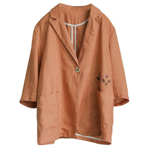 Áo khoác vest linen ngắn tay hai túi thêu nhành hoa - NU7190