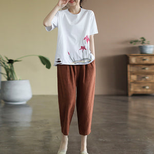 Áo T-shirt ngắn tay cổ tròn thêu hoa trừu tượng - NU8349