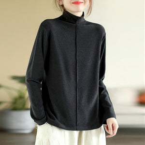 Áo T-shirt dài tay cổ lọ kiểu gân giữa - NU8060