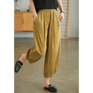 Quần baggy đơn sắc lưng thun ống rộng có dây rút - NU7414
