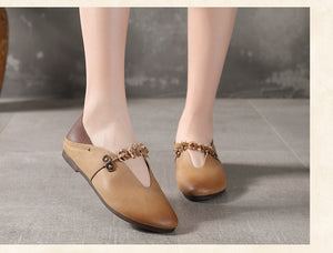 Giày da retro đế thấp quai đính hoa - NU5227