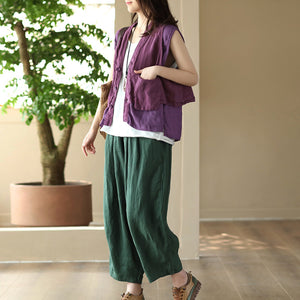 Áo sơ mi linen sát nách cổ V kiểu hai lớp túi vuông - NU8503