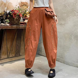 Quần baggy linen lưng thun thêu đối xứng hai túi chéo - NU6868