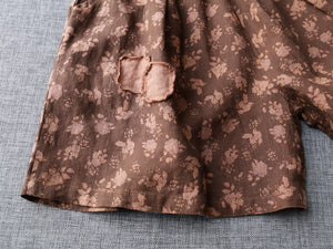 Quần sooc linen lưng thun in hoa lá đính hai mảnh vải  - NU7369
