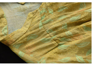 Áo sơ mi linen ngắn tay cổ V khuy đôi in hoa lá - NU8578