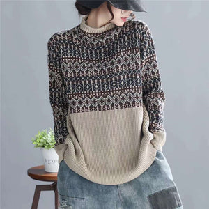 Áo len đan dài tay cổ lọ hoa văn cổ điển - NU6194