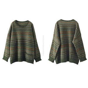 Áo len dài tay cổ tròn hoa văn thổ cẩm - NU7944