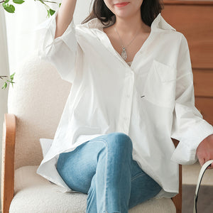 Áo sơ mi dài tay cổ đức vạt mullet form dài túi kiểu - NU7608