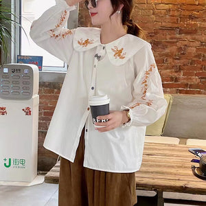 Áo sơ mi linen Morigirl dài tay thêu đối xứng khuy sắc màu - NU8321