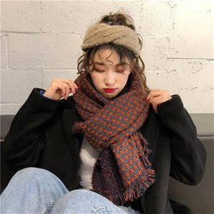 Khăn quàng len cashmere kẻ sọc caro - NU7803