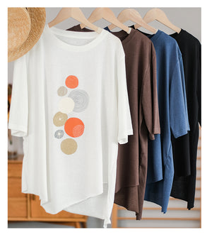 Áo T-shirt ngắn tay cổ tròn vạt chéo in những vòng tròn - NU7243