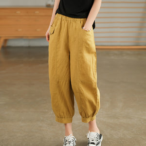 Quần baggy linen lưng thun hai túi nắp kiểu - NU7179