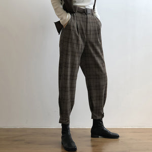 Quần baggy linen kẻ caro kèm thắt lưng - NU4593