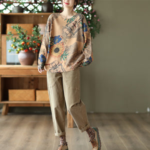Áo T-shirt len dài tay cổ tròn in hoa hướng dương - NU7875