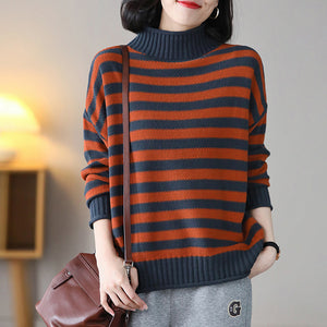 Áo len đan dài tay cổ lọ kẻ sọc ngang - NU8126