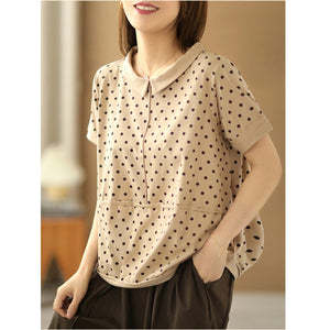 Áo T-shirt ngắn tay cổ pipi chấm bi - NU7292