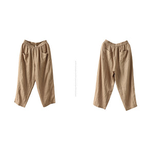 Quần baggy linen lưng thun túi vuông một màu - NU6970