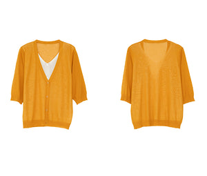 Áo khoác len cardigan dệt kim ngắn tay cổ V hai lớp - NU6589