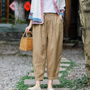 Quần baggy linen lưng thun dây rút hai túi chéo - NU6729