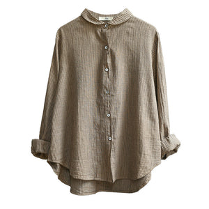 Áo sơ mi linen dài tay kẻ sọc đứng cổ pipi - NU4423
