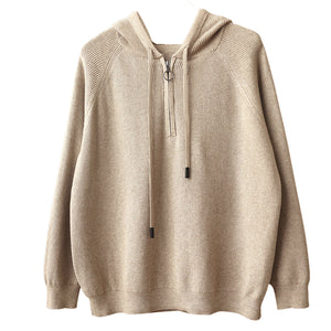 Áo hoodies dệt kim dài tay một màu khóa kéo - NU7952