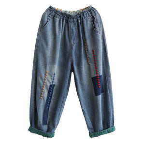 Quần baggy denim retro thêu X đối xứng - NU8206