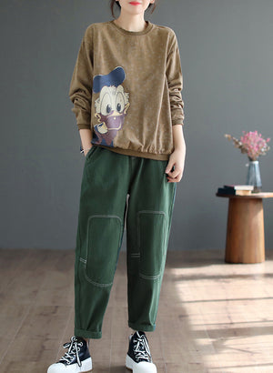 Quần baggy retro lưng thun trần gối - NU8035