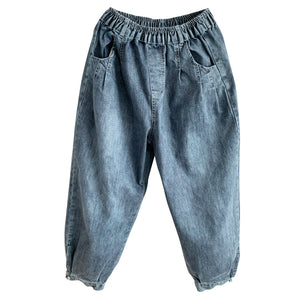 Quần baggy denim một màu lưng thun khuy gấu - NU3421 - kamaka.vn - thời trang nhật