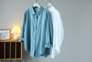 Áo sơ mi linen dài tay cổ đức một túi xéo - NU8141