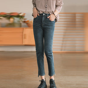 Quần baggy denim ống côn kiểu gấu lệch - NU6439