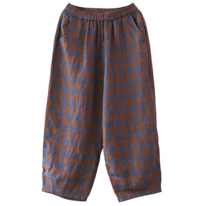 Quần baggy linen kẻ caro lưng thun hai túi chéo - NU7063