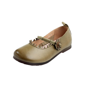 Giày da morigirl retro đế bệt đính hoa thủ công - OD1042