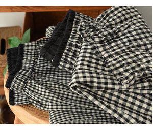 Quần baggy linen lưng thun caro túi khuy bấm - NU8410