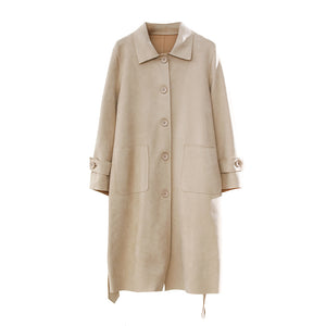 Áo khoác trench coat da lộn dài tay - NU7937