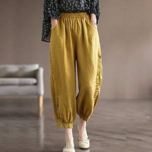Quần baggy linen lưng thun viền xếp ly - NU7104