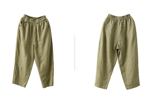 Quần baggy linen lưng thun kiểu đai đính khuy - NU7335