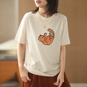 Áo T-shirt ngắn tay cổ tròn in chú hổ - NU6707