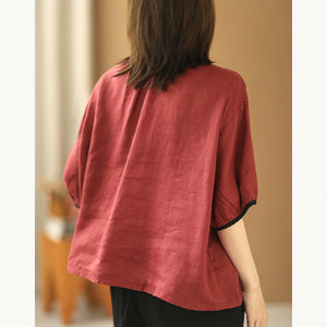 Áo sơ mi linen ngắn tay xếp li cổ pipi - NU7242