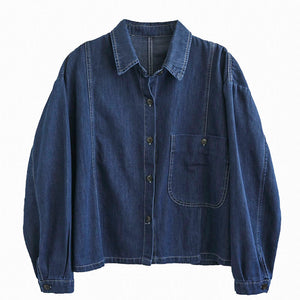 Áo khoác denim retro dài tay cổ đức một túi lớn - NU7713