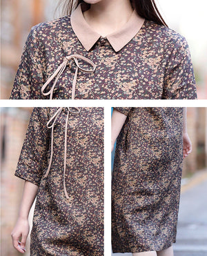 Đầm liền linen ngắn tay cổ pipi khuy chéo in hoa liti - NU8277