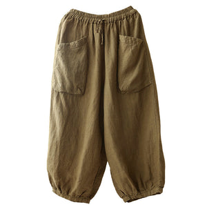 Quần baggy linen lưng thun dây rút kiểu túi hộp - NU7525