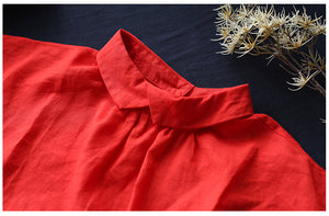 Áo sơ mi linen ngắn tay cổ pipi khuy cài sau một màu - NU8559