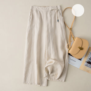 Quần baggy linen lưng thun kiểu dây rút ống rộng - NU8234
