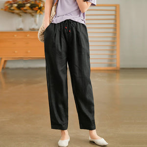 Quần baggy linen lưng thun dây rút hai túi chéo - NU6729