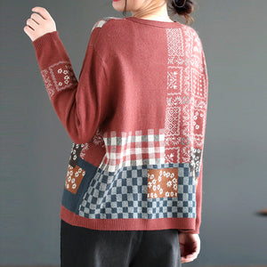 Áo khoác len cashmere dài tay cổ V hoa văn trừu tượng - NU7722