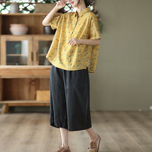 Áo sơ mi linen ngắn tay cổ đức in những chú cú ngộ nghĩnh - NU7066