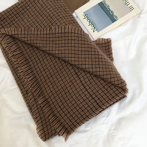 Khăn quàng len cashmere kẻ sọc caro phong cách retro - NU7806