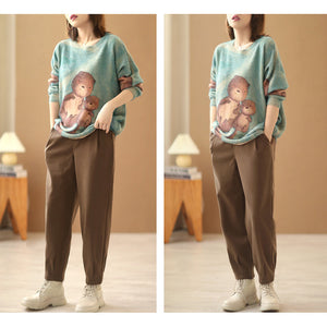 Áo len cashmere dài tay vẽ hoạt hình - NU6169